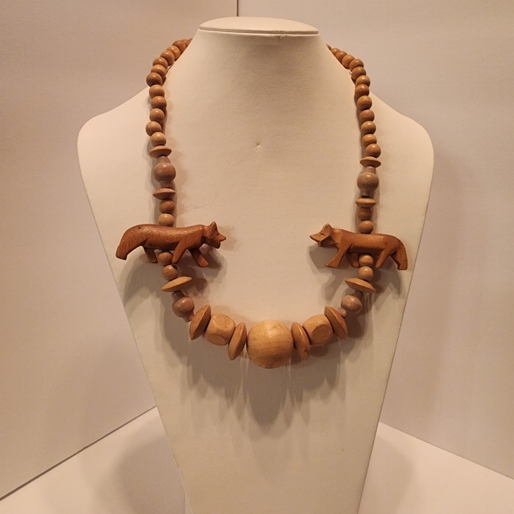 Vintage Chunky Wood Beaded Necklace